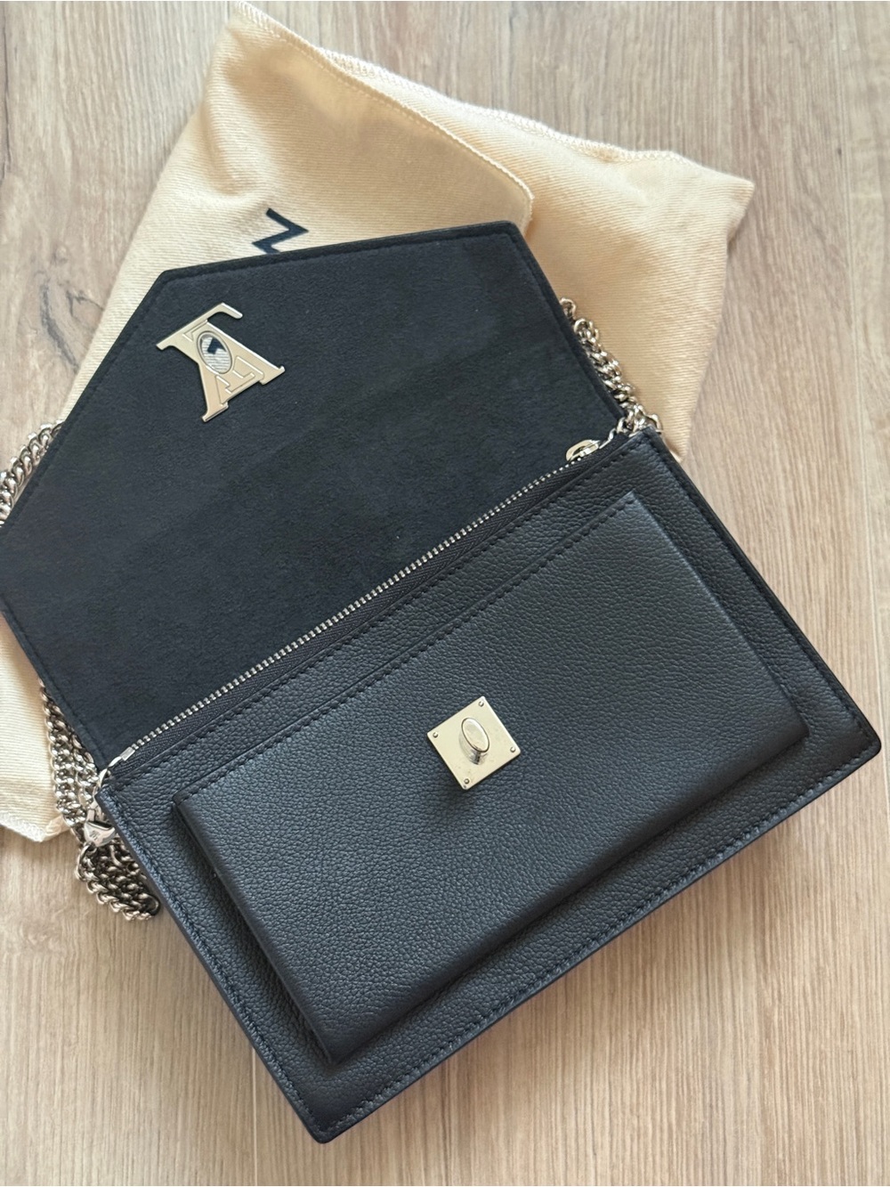 Louis Vuitton Black Leather Chain Crossbody Bag with Silver Hardware - Picture 2 of 5